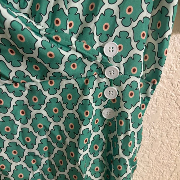 Green Patterned Wrap Dress - Picture 2 of 5